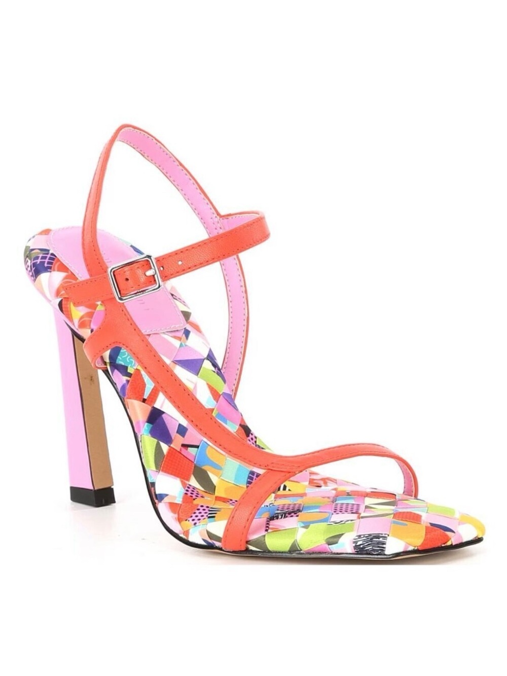Gianni Bini Coral & Pink Geometric Strappy High Heel Sandal